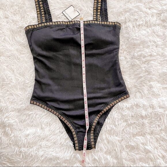 Platinum Swimwear Black Square Neck One Piece Swimsuit with Gold Trim SZ S BNWT - Picture 13 of 14